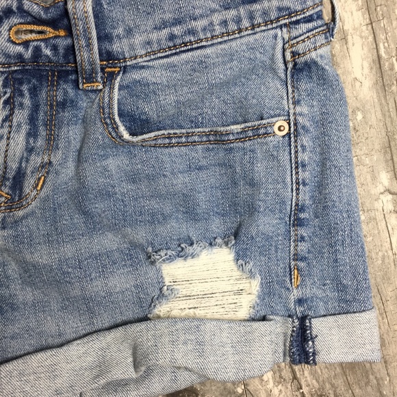 Distressed Denim Cuffed Cutoff Rolled Hem Jean Shorts SZ 0 - Picture 8 of 8